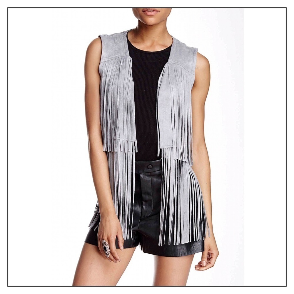 Gray Vegan Suede Boho Fringed Festival Hippy Vest